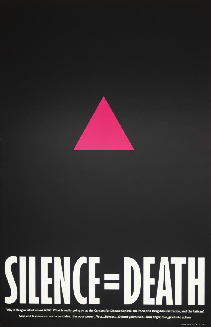 Posters depicts: Black background with pink triangle in the center