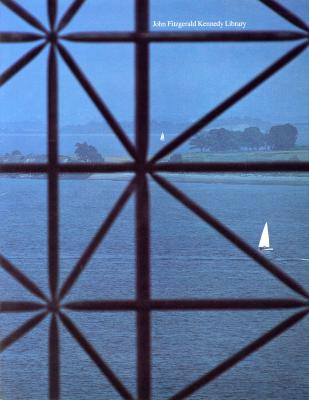 Booklet/Brochure depicts: A view through a triangular patterned window of a large body of water with several sailboats in it and trees in the distance.