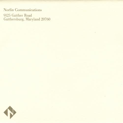 Letterheads/Stationery depicts: White envelope with return address in the upper middle, and "Norlin" in blue letters in the left middle. A golden diamond logo with an "N" in it is at the bottom middle.