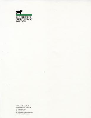 Letterheads/Stationery depicts: Letterhead with company title and logo of a silhouetted sheep on a thin green rectangle in the upper left corner.