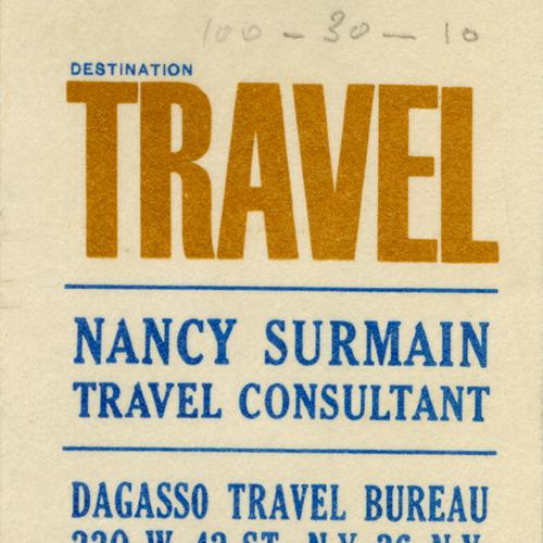 Letterheads/Stationery depicts: Cream background with large orange text at the top and smaller blue text at the bottom, with a hole at the top for string to pass through.