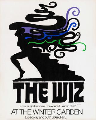 Posters depicts: Sihouette of black female nude with flowing, curling plumes behind her in black, purple, green, and blue.