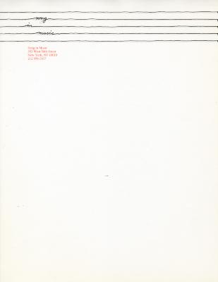 Letterheads/Stationery depicts: White background with five black lines going horizontally in the upper part of the image and red text below on the left side. There is a word written in cursive to the left on the middle three black lines.