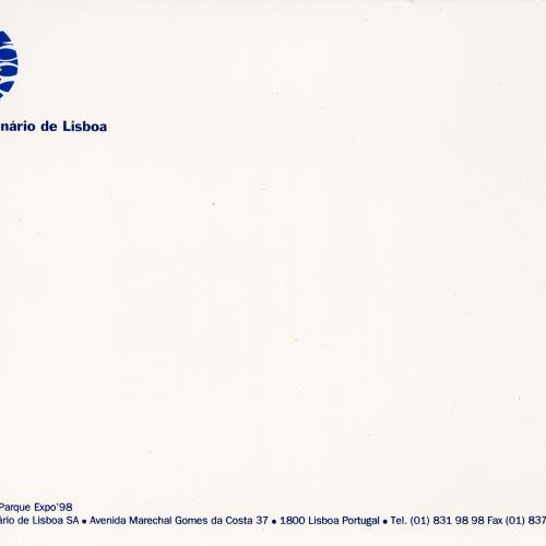 Letterheads/Stationery depicts: White postcard with text at the bottom and a circular logo of a fish pattern is in the upper left corner. The fish have a yellow eye.