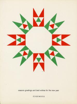 Cards depicts: White background with a blue geometric pattern made to resemble a six pointed snowflake in the middle. Black text at the bottom of the image.