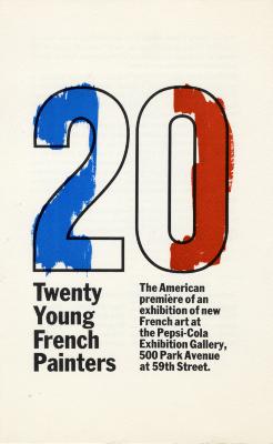 Announcements and invitations depicts: White background with black text at the bottom and the number 20 in large size font filled in with a blue, white, and red vertical stripe in the middle of the image.