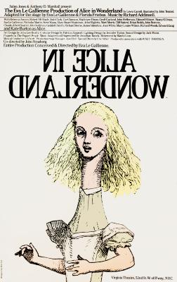 Posters depicts: Drawing of Alice in Wonderland with an elongated next. The title appears backwards.