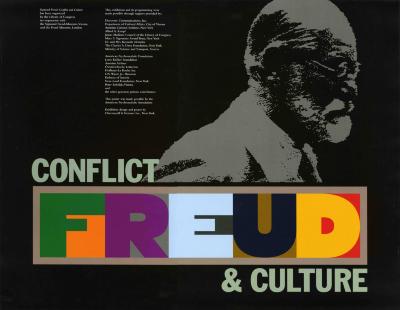 Posters depicts: Black background with an overlaid bust of Sigmund Freud facing the right, with his last name written in colorful block letters below.
