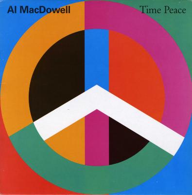 Album Covers depicts: Different, large blocks of color resemble the shape of a peace sign, with the artist and album title in the upper left and right corners respectively.
