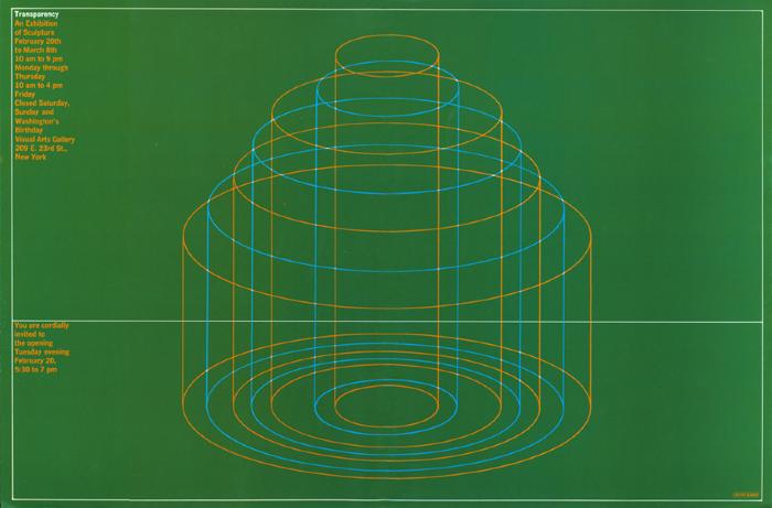 Posters depicts: transparent bowl shapes of decreasing size placed one inside another on a green background