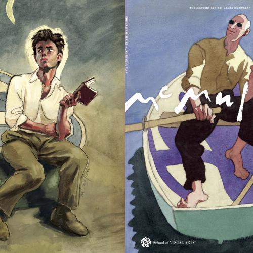 Portfolios depicts: Front and back cover of exhibition catalog, each depicting a man in a row boat holding a book