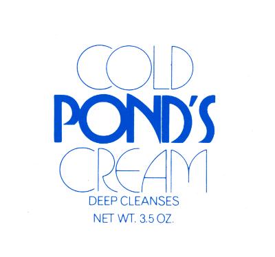 Packaging depicts: Rounded lettering logotype for Pond's in blue type