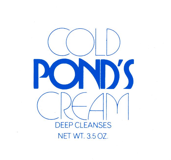 Packaging depicts: Rounded lettering logotype for Pond's in blue type