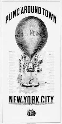 Advertisements, Posters depicts: Hot air balloon that says "City of New York" a body of water with the words "New York City" floating in the water