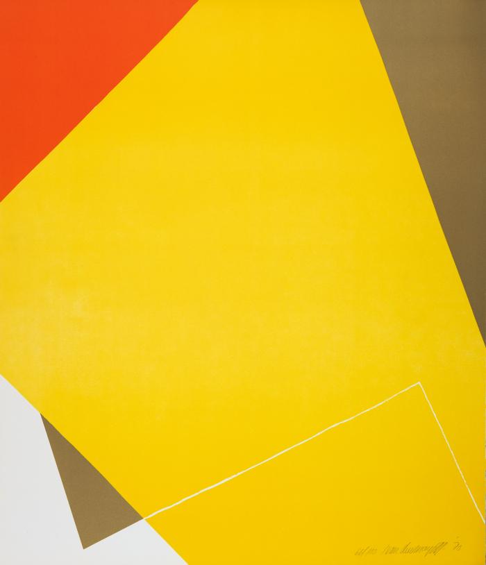 Original Art depicts: Yellow shape over orange and brown