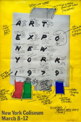 Original Art depicts: Annotated poster on yellow background with hand lettered title and pantone swatches