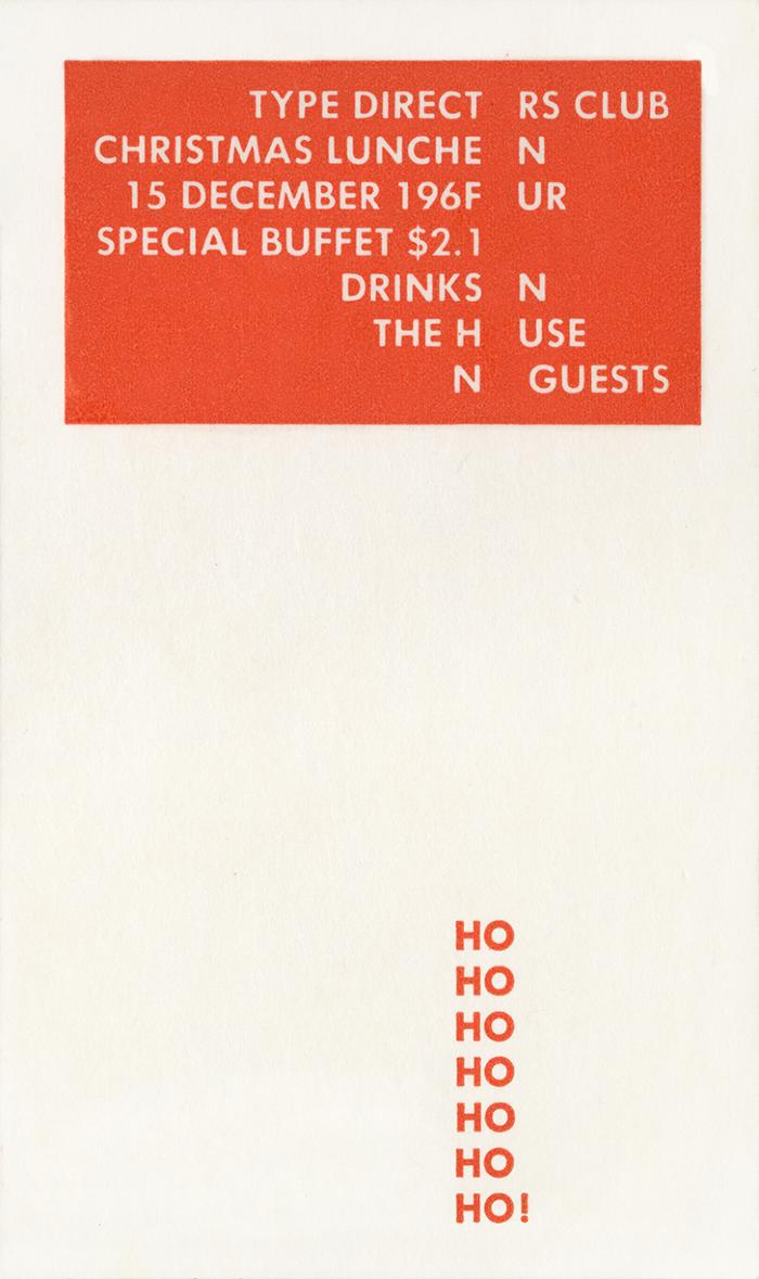 Announcements and invitations depicts: Lunch invitation with the letter O dropped from the words; HO appears multiple times in a column on the bottom of the paper