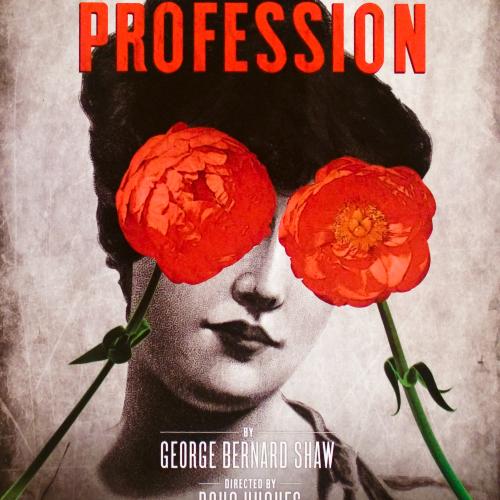 Illustration of a woman's face, two roses are covering her eyes