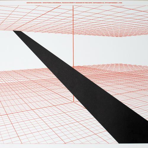 Red three-dimensional grid with black band running across it