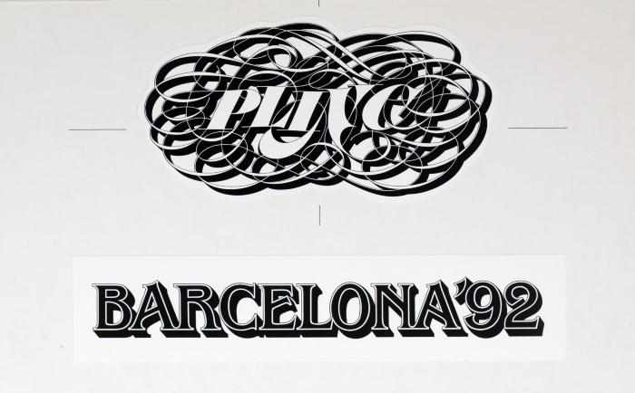 Original Art depicts: PLINC surrounded by many curved lines plus Barcelona typeface in black type