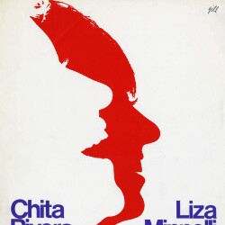 Chita Rivera and Liza Minelli in white and red profiles