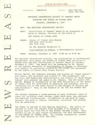 Press Releases depicts: Typewritten document describing exhibition