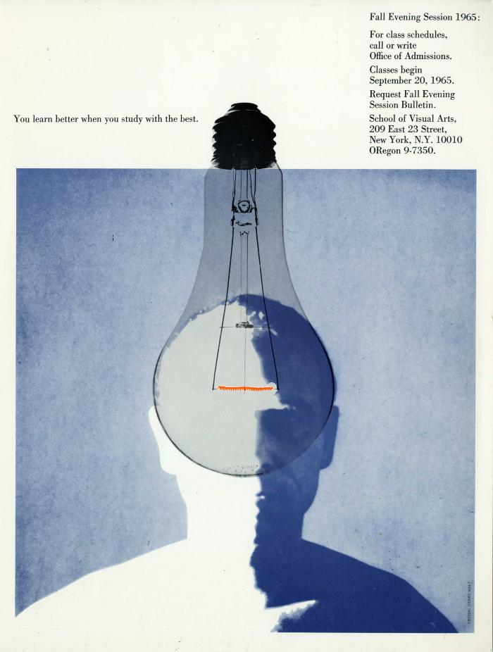 Advertisements depicts: Man facing forward with upside down lightbulb in front of his face