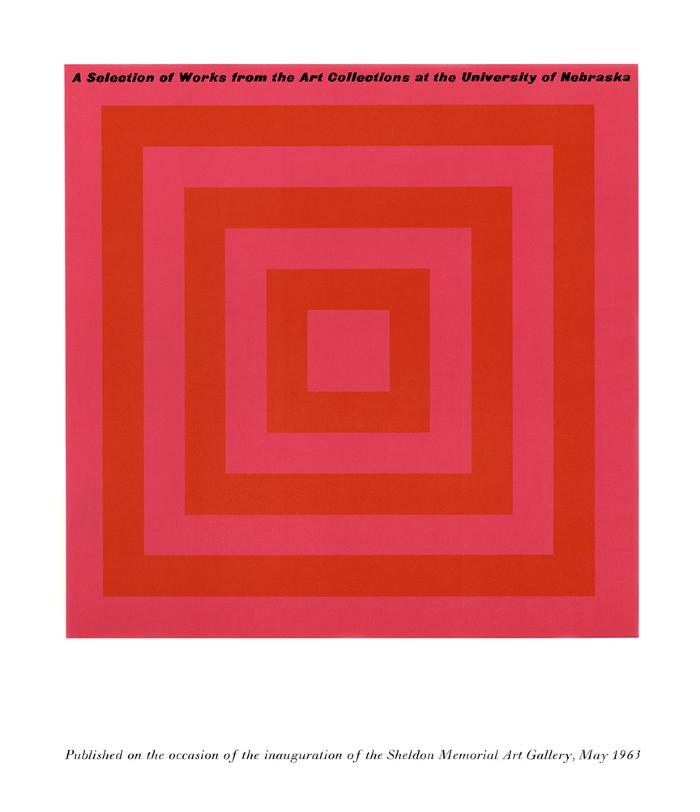 Exhibition Catalogues depicts: square with outlines in pink and red within one another