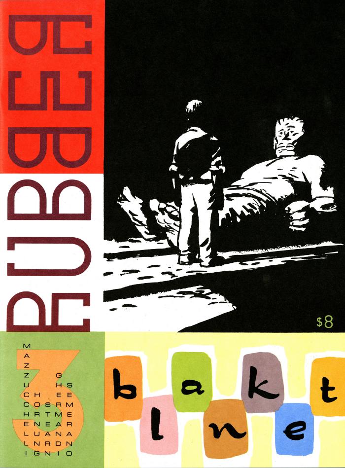 Serial Publications depicts: monster-like figure starting to sit up on the ground; a small person shown from the rear stands in front of him