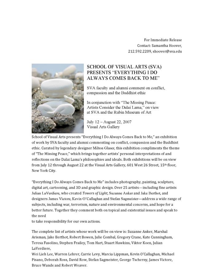 Press Releases depicts: first page of a typewritten description of exhibition