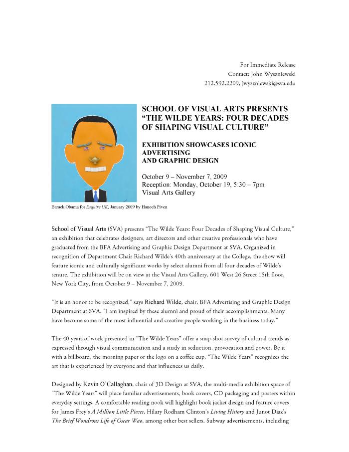 Press Releases depicts: Typewritten description of exhibition