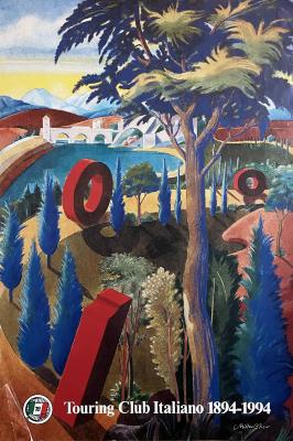 Posters depicts: Giant numbers 1, 0 and 0 rolling through a lush Italian landscape