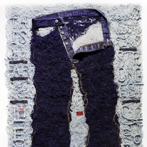 Pair of jeans made using piles of shredded thread