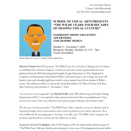 Press Releases depicts: Typewritten description of exhibition