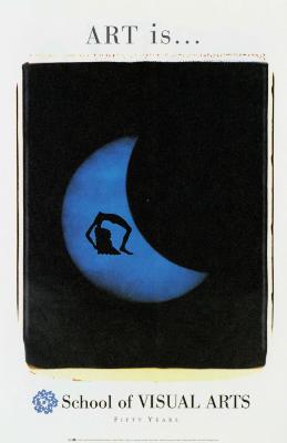 Posters depicts: A translucent blue crescent moon against a blue background; the silhouette of a woman bending over backwards is visible.