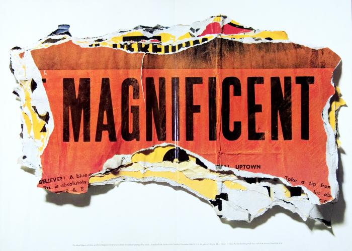 Posters, Posters depicts: Stack of ripped paper, the top one says "Magnificent" 