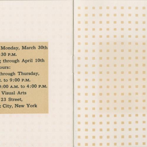 Exhibition Catalogues depicts: Small catalog with illustrations in yellow squares across all pages. 