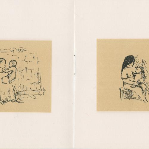 Exhibition Catalogues depicts: Small catalog with illustrations in yellow squares across all pages. 