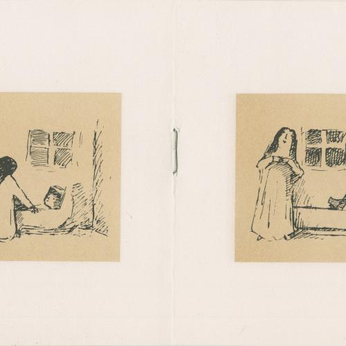Exhibition Catalogues depicts: Small catalog with illustrations in yellow squares across all pages. 