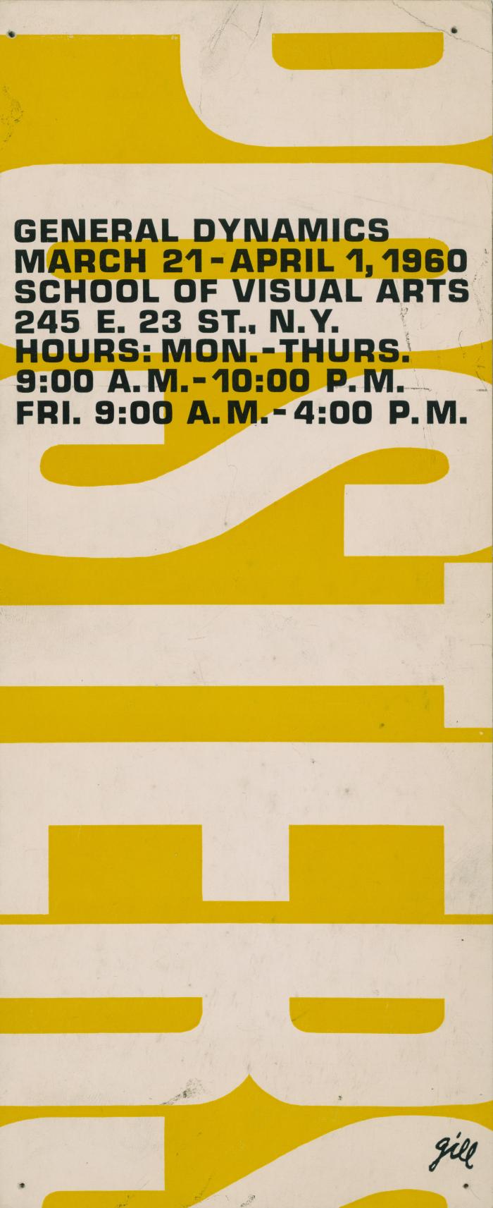 Announcements and invitations depicts: "Poster" printed largely in the background and exhibition information written in small, black print. 