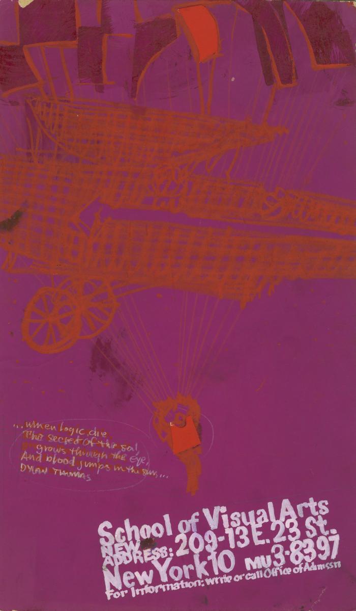 Original Art, Posters depicts: Red and purple sketch illustration of a person parachuting off a plane.
