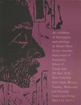 Announcements and invitations depicts: Illustration of a side profile of a man with black ink on a dark purple background. 