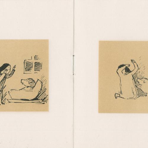 Exhibition Catalogues depicts: Small catalog with illustrations in yellow squares across all pages. 