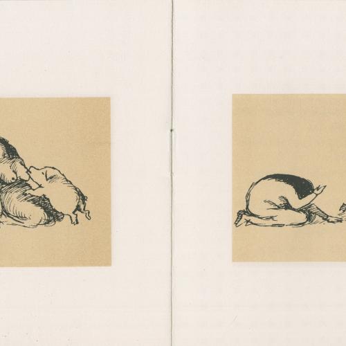 Exhibition Catalogues depicts: Small catalog with illustrations in yellow squares across all pages. 