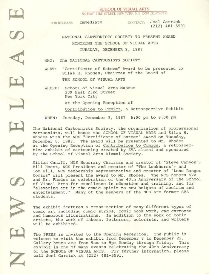 Press Releases depicts: Typewritten document describing exhibition