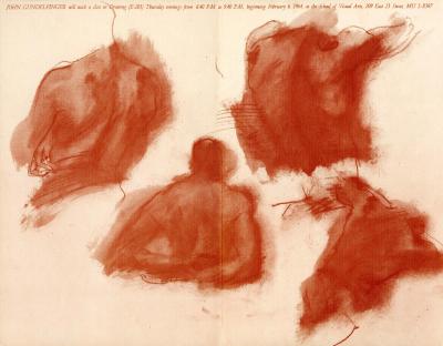 Course Announcements depicts: smudged drawings of a man's back in orange