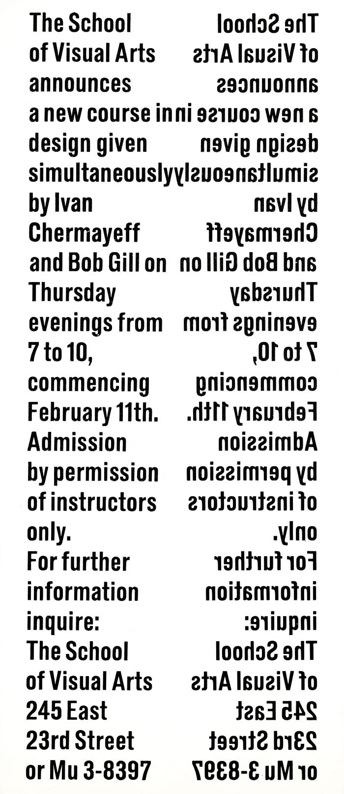 Course Announcements depicts: type is printed on left normally and on right as mirror image