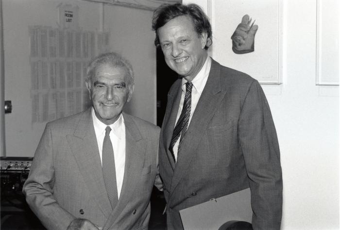 Photographic Materials depicts: Silas Rhodes and Ivan Chermayeff at reception