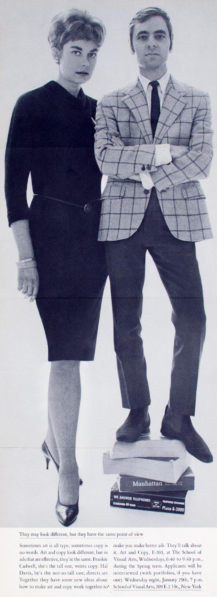 Course Announcements depicts: A woman in a black dress and a man in a checked blazer standing on a pile of books