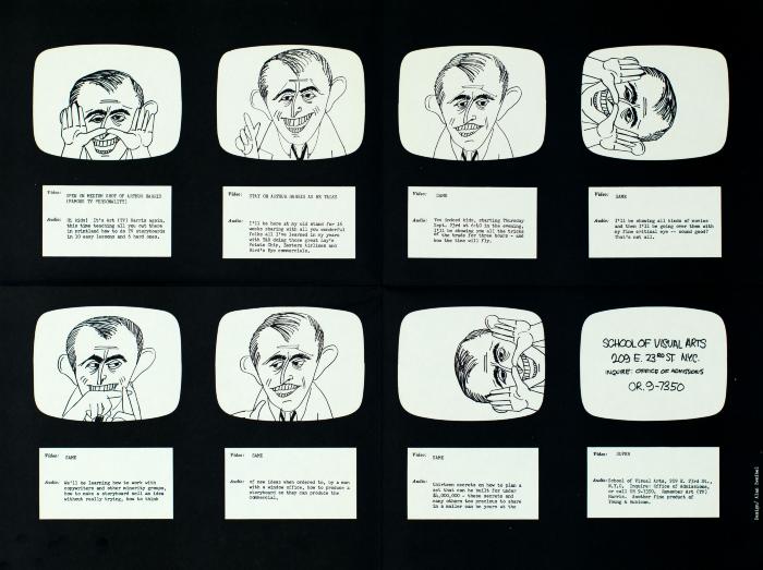 Course Announcements depicts: grid of cartoon man setting up tv shot and looking through tv screen